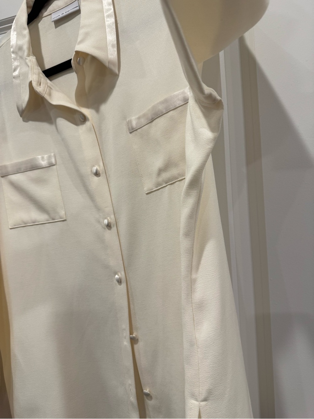 Cream Satin-Trim Blouse - Picture 3 of 9